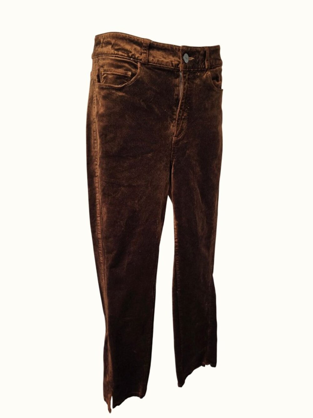 PAIGE Chicory Coffee Velvet Slim Straight Pants Womens Sz 28 Slit Hem Stretch - Picture 5 of 10